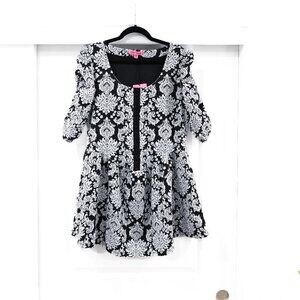 Betsy Johnson Size XL Black Floral Corset Puffed Sleeve Mini Dress NWT